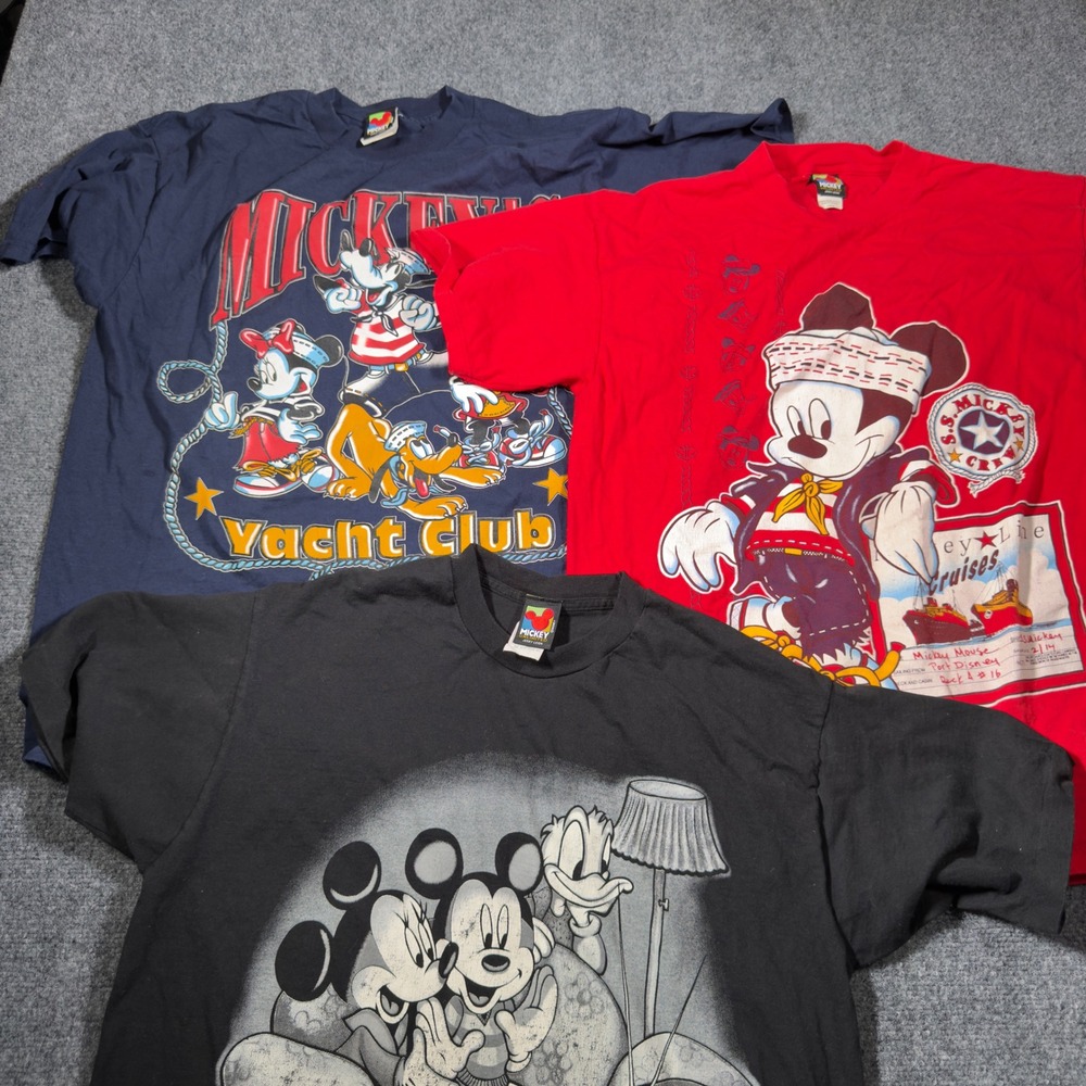 Vintage Disney Mickey Mouse Jerry Leigh T-Shirt Mens L Lot of 3  Navy Red Black
